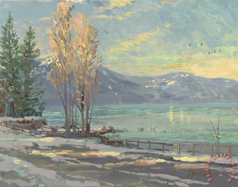 Thomas Kinkade Lake Tahoe Shoreline, Winter Art Painting