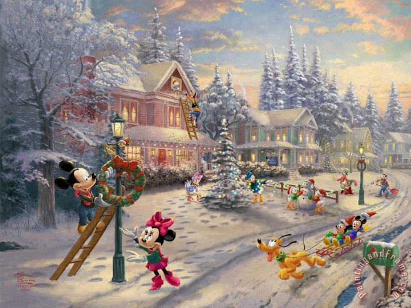 Thomas Kinkade Mickey's Victorian Christmas Art Painting