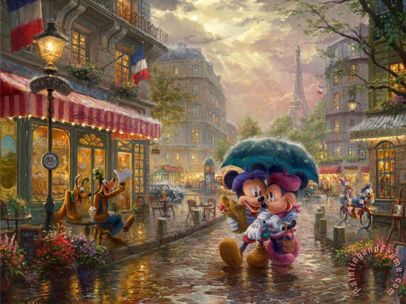 Thomas Kinkade Mickey And Minnie in Paris Art Print