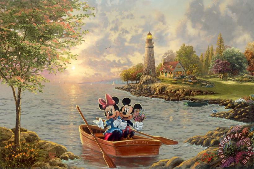 Thomas Kinkade Mickey And Minnie Lighthouse Cove Art Painting