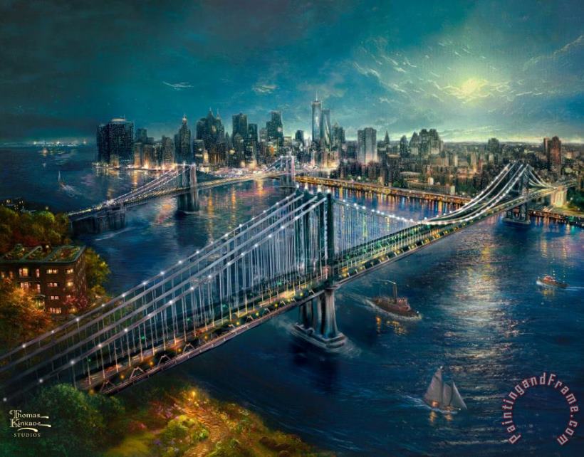 Thomas Kinkade Moonlight Over Manhattan Art Painting