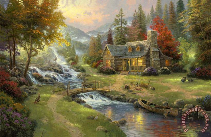 Thomas Kinkade Mountain Paradise Art Painting