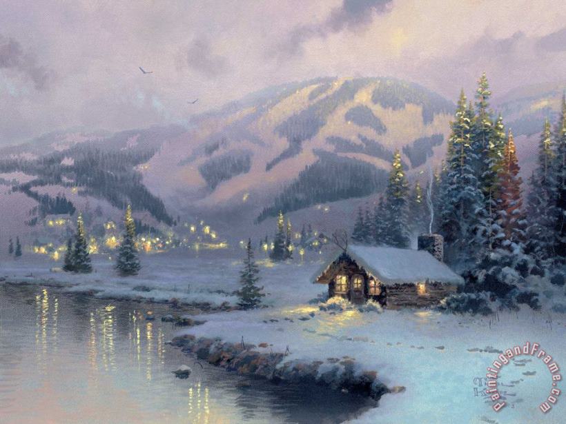 Olympic Mountain Evening painting - Thomas Kinkade Olympic Mountain Evening Art Print
