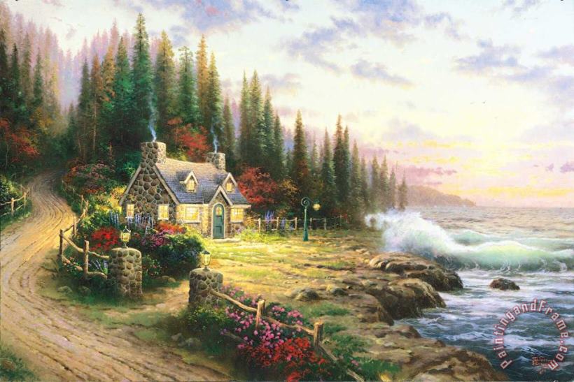 Pine Cove Cottage painting - Thomas Kinkade Pine Cove Cottage Art Print