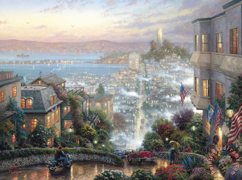 San Francisco, Lombard Street painting - Thomas Kinkade San Francisco, Lombard Street Art Print