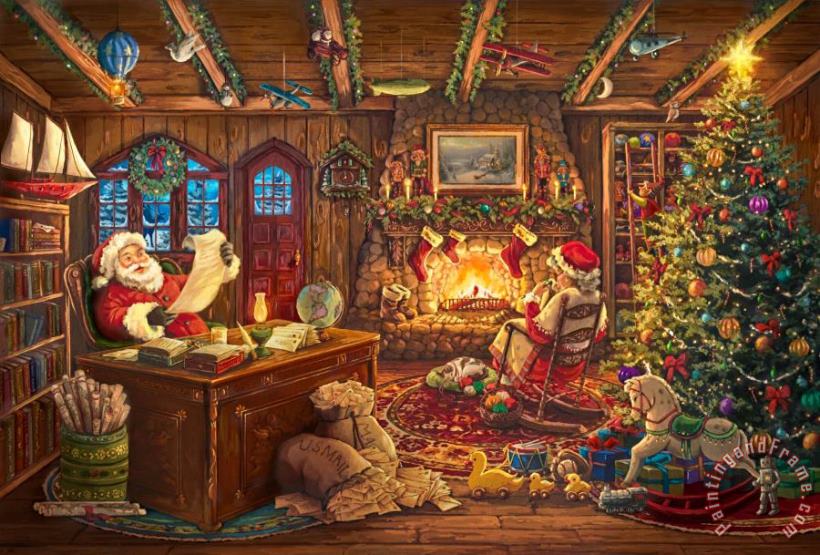 Thomas Kinkade Santa Checking His List Art Print