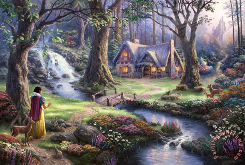 Thomas Kinkade Snow White Discovers The Cottage Art Painting