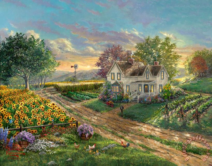 Sunflower Fields painting - Thomas Kinkade Sunflower Fields Art Print
