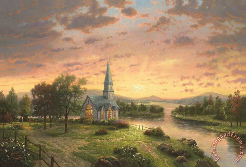 Thomas Kinkade Sunrise Chapel Art Painting