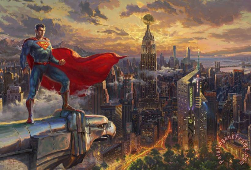 Thomas Kinkade Superman - Protector of Metropolis Art Painting
