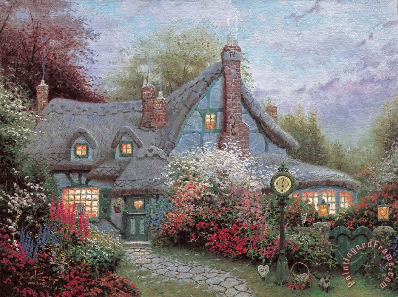 Sweetheart Cottage painting - Thomas Kinkade Sweetheart Cottage Art Print