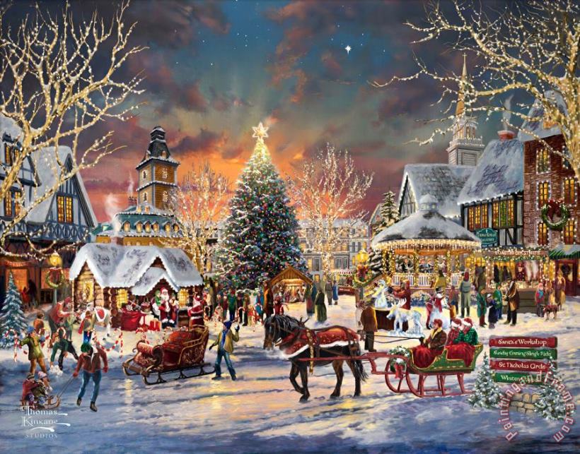 Thomas Kinkade The Christmas Festival Art Painting