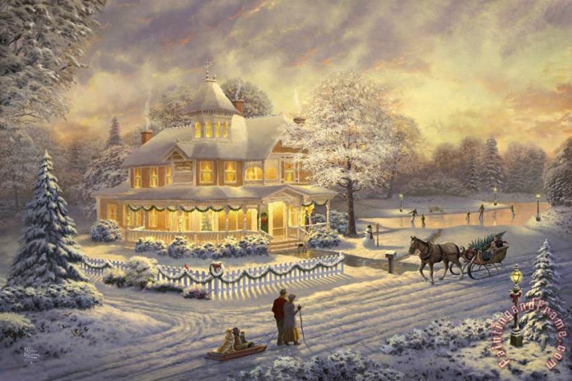 Thomas Kinkade Victorian Christmas Sunset Art Painting