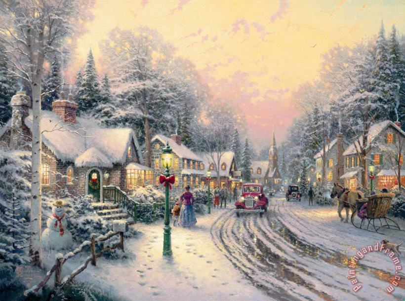 Village Christmas painting - Thomas Kinkade Village Christmas Art Print
