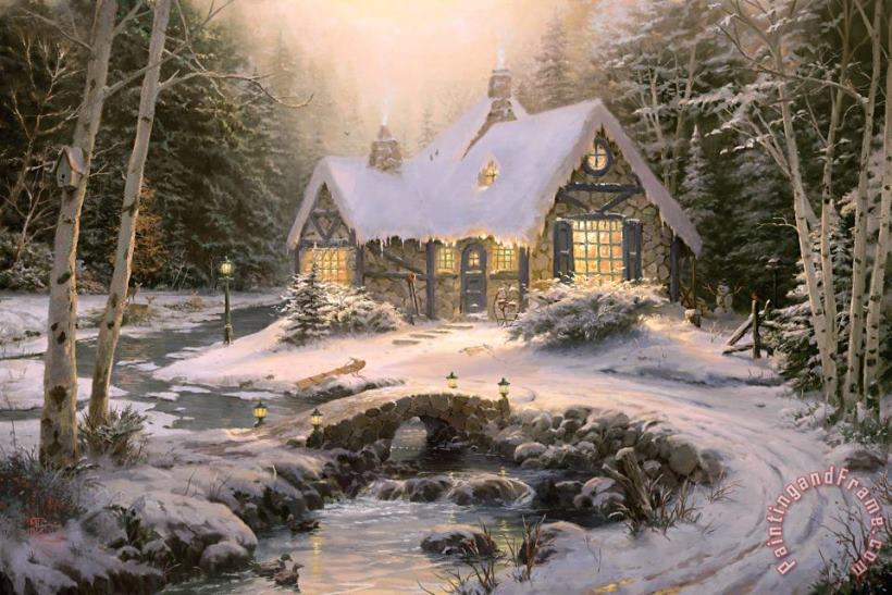 Thomas Kinkade Winter Light Cottage Art Painting