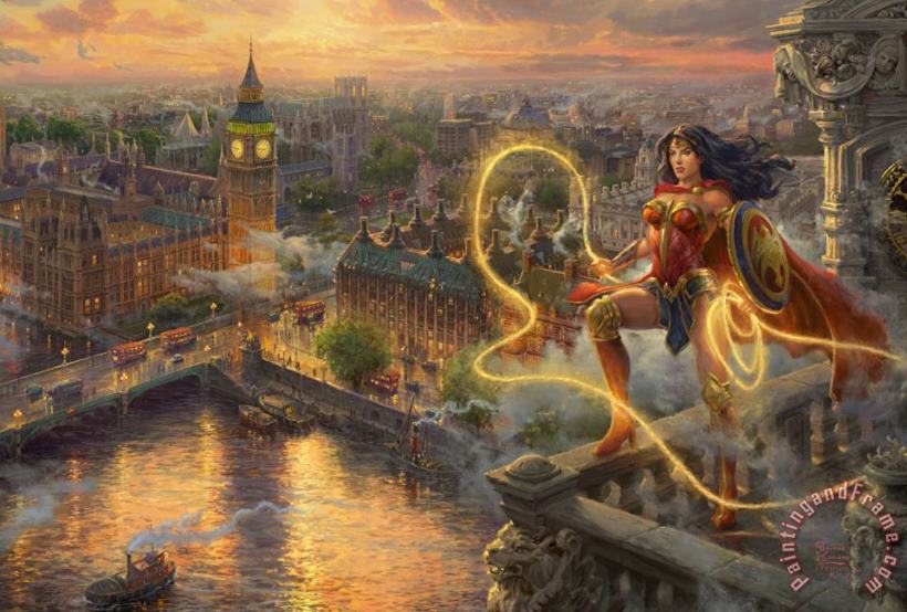 Thomas Kinkade Wonder Woman - Lasso of Truth Art Painting