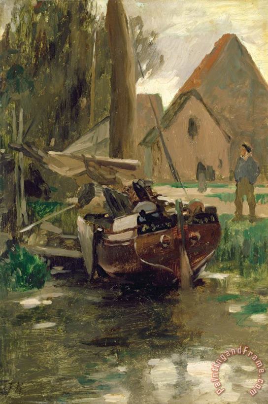 Small Harbor with a Boat painting - Thomas Ludwig Herbst Small Harbor with a Boat Art Print