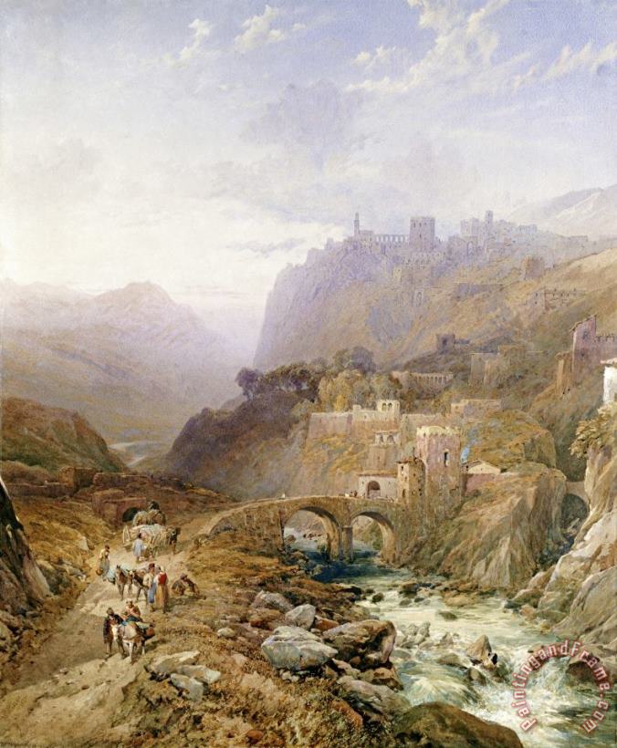 Figures on The Road Below Fort Leon, Sicily painting - Thomas Miles Richardson Figures on The Road Below Fort Leon, Sicily Art Print