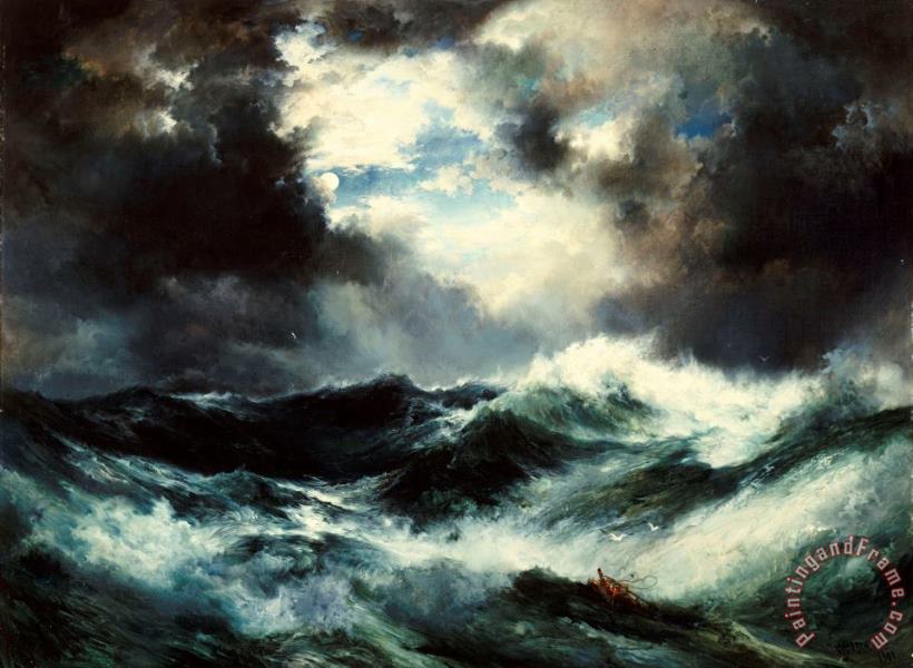 Thomas Moran Moonlit Shipwreck at Sea Art Painting