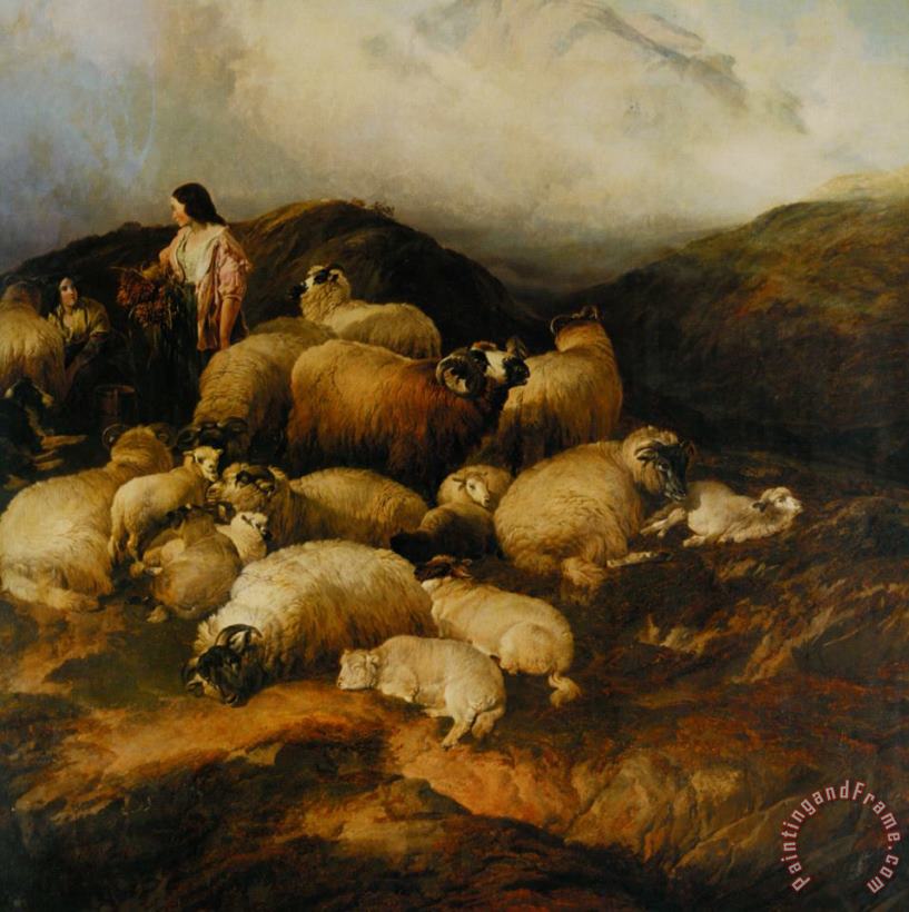 Thomas Sidney Cooper Peasants And Sheep Art Print