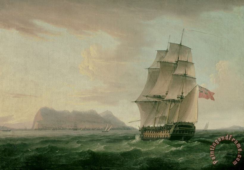 Thomas Whitcombe A British Man of War Before The Rock of Gibraltar Art Painting