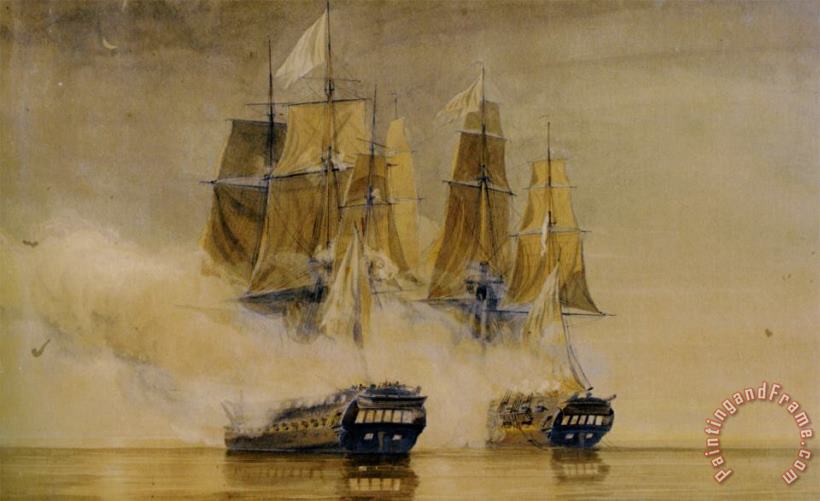 Action Between Hms Amethyst And The French Frigate Thetis painting - Thomas Whitcombe Action Between Hms Amethyst And The French Frigate Thetis Art Print