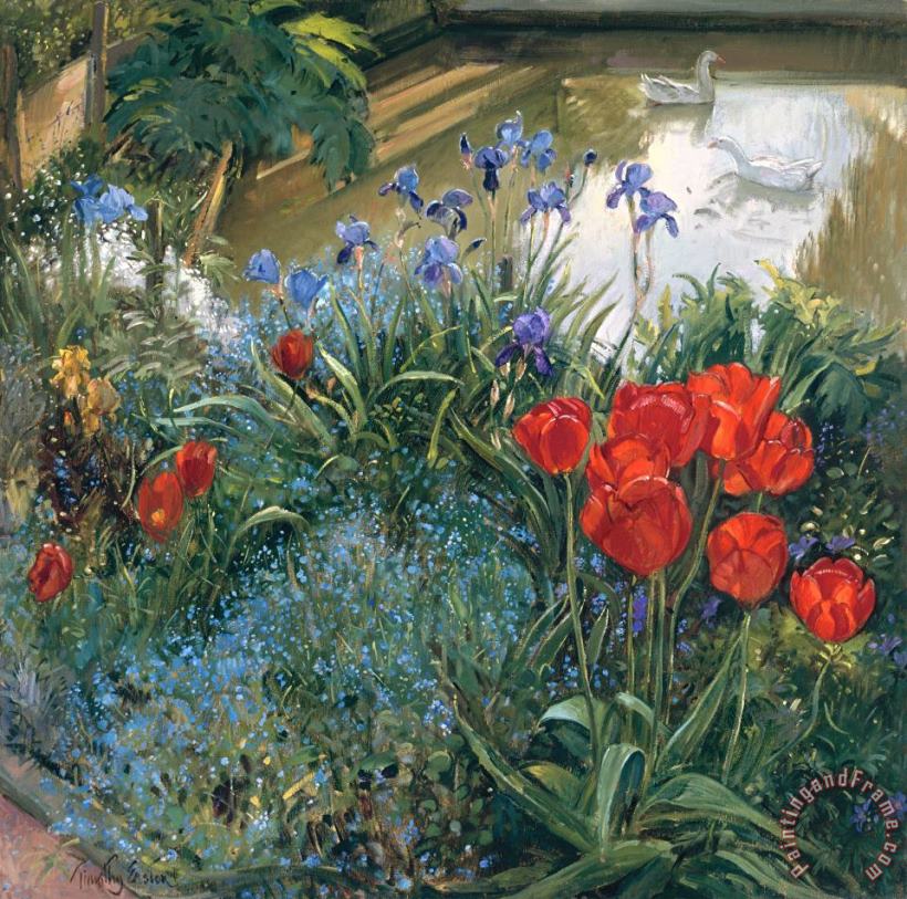 Red Tulips And Geese painting - Timothy Easton Red Tulips And Geese Art Print