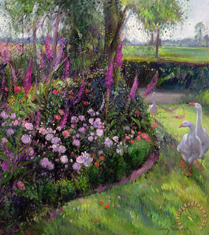 Rose Bed and Geese painting - Timothy Easton Rose Bed and Geese Art Print