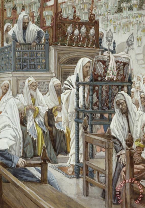 Tissot Jesus Unrolls the Book in the Synagogue Art Painting
