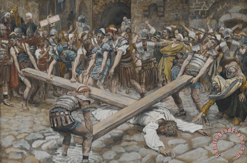 Tissot Simon the Cyrenian Compelled to Carry the Cross with Jesus Art Painting