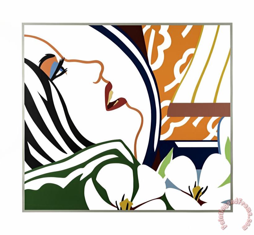 Bedroom Face with Orange Wallpaper, 1989 painting - Tom Wesselmann Bedroom Face with Orange Wallpaper, 1989 Art Print