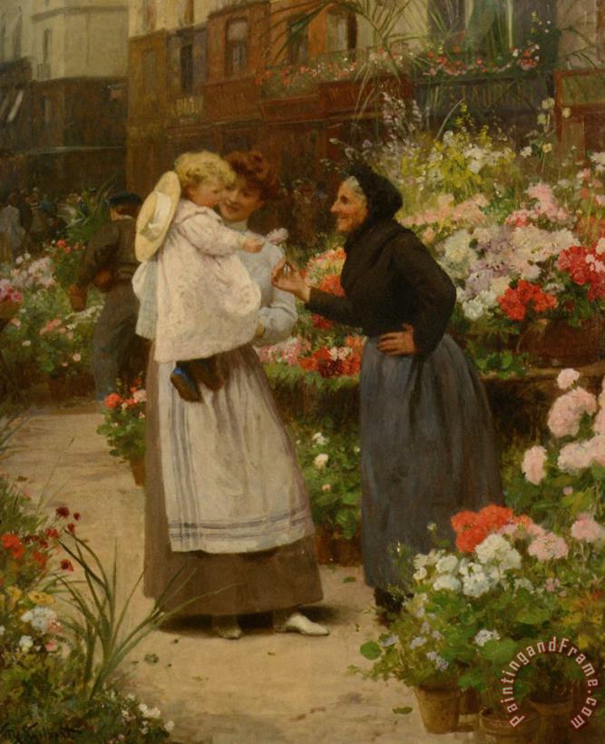 Flower Offering to a Child painting - Victor Gabriel Gilbert Flower Offering to a Child Art Print