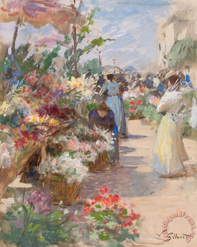 Victor Gabriel Gilbert The Flower Market Art Painting