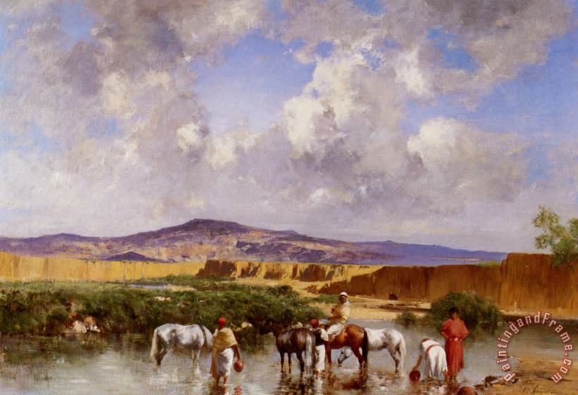 Victor Pierre Huguet Watering at The Wadi Art Painting