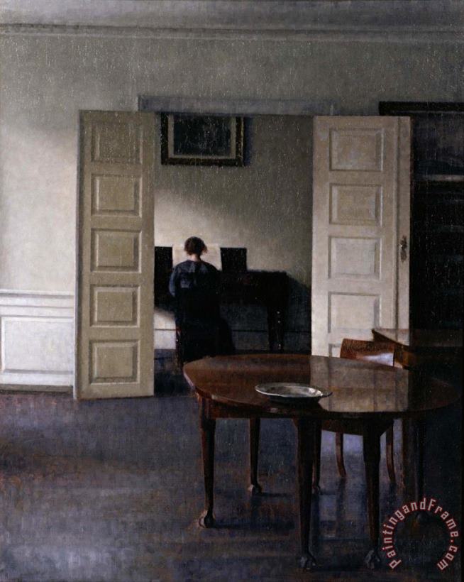 Vilhelm Hammershoi Interior with Ida Playing The Piano Art Painting