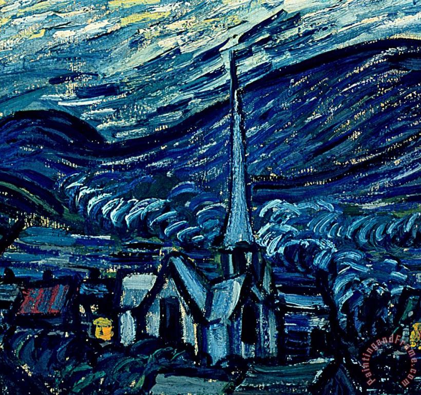Detail of The Starry Night painting - Vincent Van Gogh Detail of The Starry Night Art Print