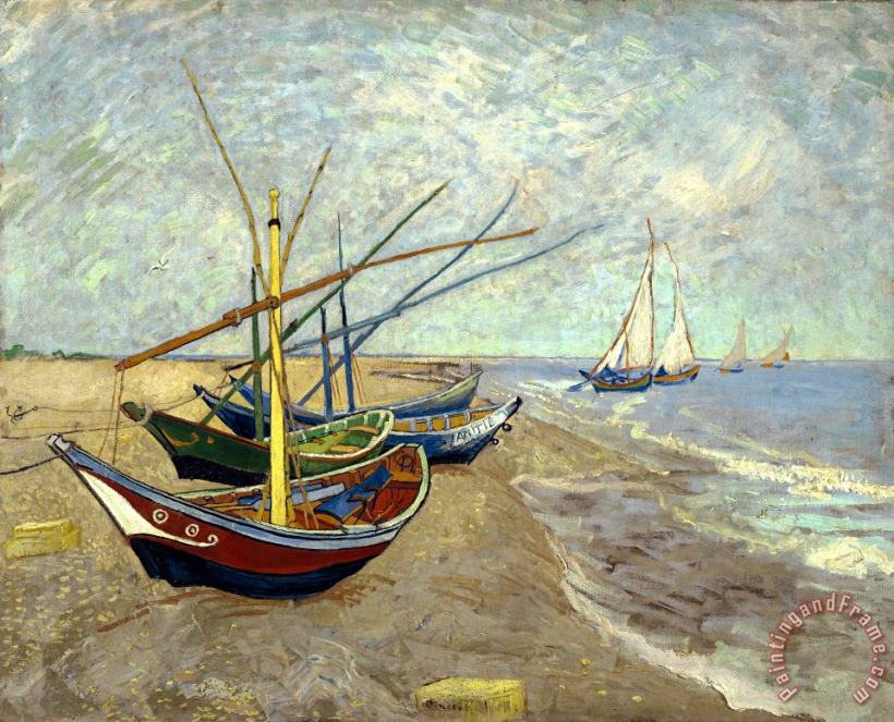 Vincent van Gogh Fishing Boats on The Beach at Les Saintes Maries De La Mer Art Print