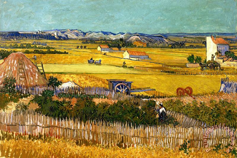 Harvest At La Crau With Montmajour In The Background painting - Vincent van Gogh Harvest At La Crau With Montmajour In The Background Art Print