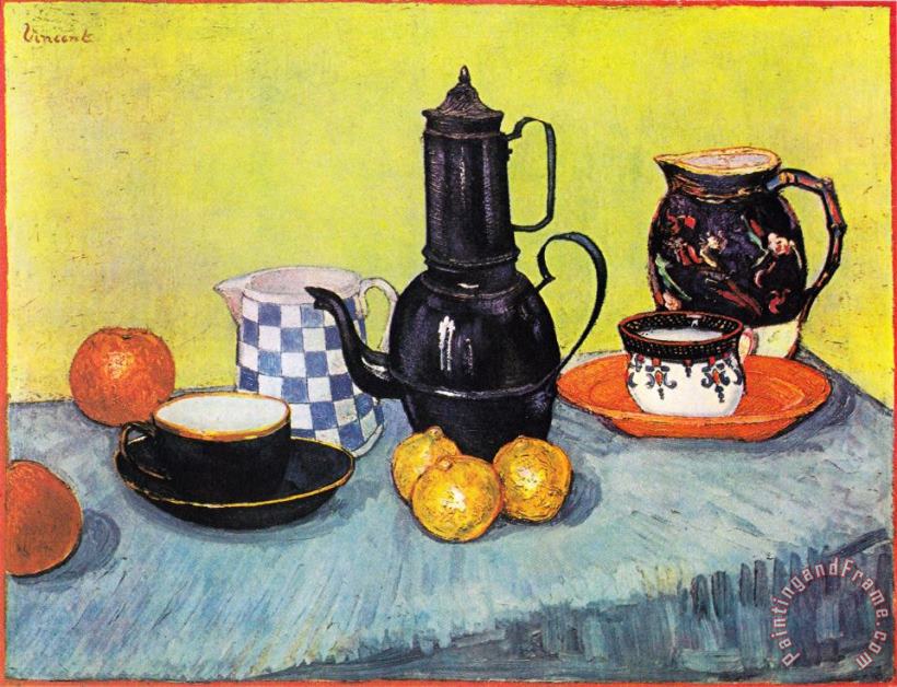 Vincent van Gogh Still Life with Coffee Pot, Dishes And Fruit Art Painting