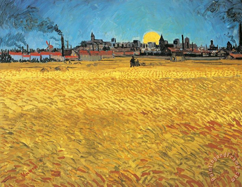 Summer Evening Wheat Field At Sunset painting - Vincent van Gogh Summer Evening Wheat Field At Sunset Art Print