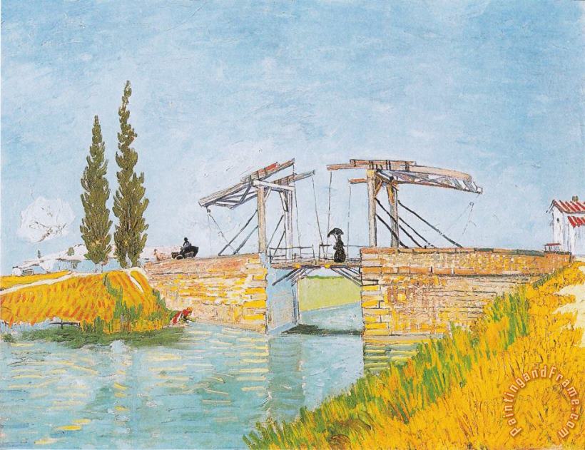 The Bridge of Langlois at Arles with a Lady with Umbrella painting - Vincent van Gogh The Bridge of Langlois at Arles with a Lady with Umbrella Art Print