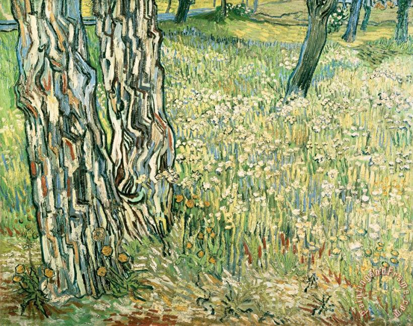 Vincent van Gogh Tree Trunks In Grass Art Print