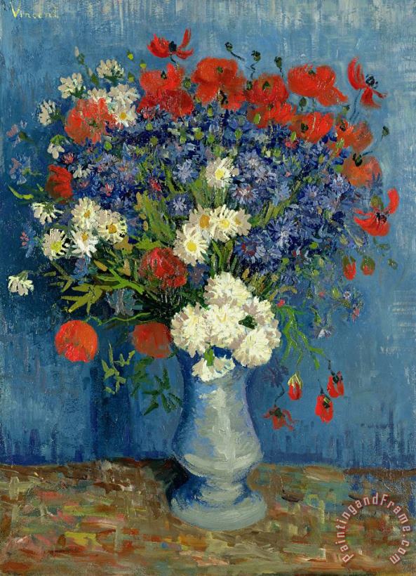Vase with Cornflowers and Poppies painting - Vincent van Gogh Vase with Cornflowers and Poppies Art Print