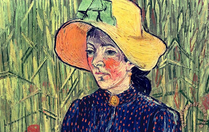 Young Peasant Girl In A Straw Hat Sitting In Front Of A Wheatfield painting - Vincent van Gogh Young Peasant Girl In A Straw Hat Sitting In Front Of A Wheatfield Art Print