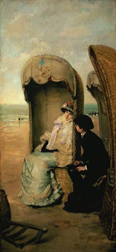 Confidences on the Beach painting - Vincente Gonzalez Palmaroli Confidences on the Beach Art Print