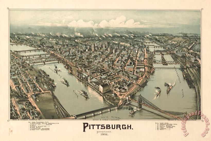 Vintage Images Pittsburg Map Art Painting