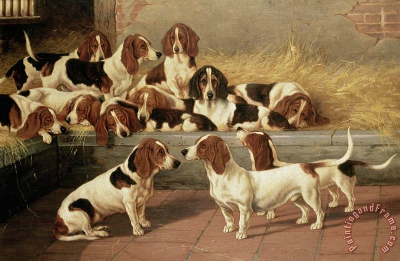 Basset Hounds In A Kennel painting - VT Garland Basset Hounds In A Kennel Art Print
