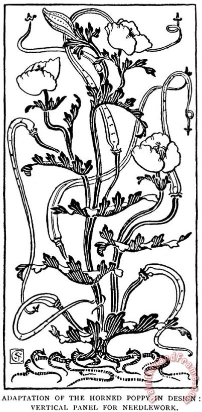 Horned Poppy In Design Line Drawing painting - Walter Crane Horned Poppy In Design Line Drawing Art Print