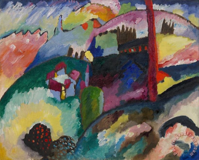 Landscape with Factory Chimney, 1910 painting - Wassily Kandinsky Landscape with Factory Chimney, 1910 Art Print
