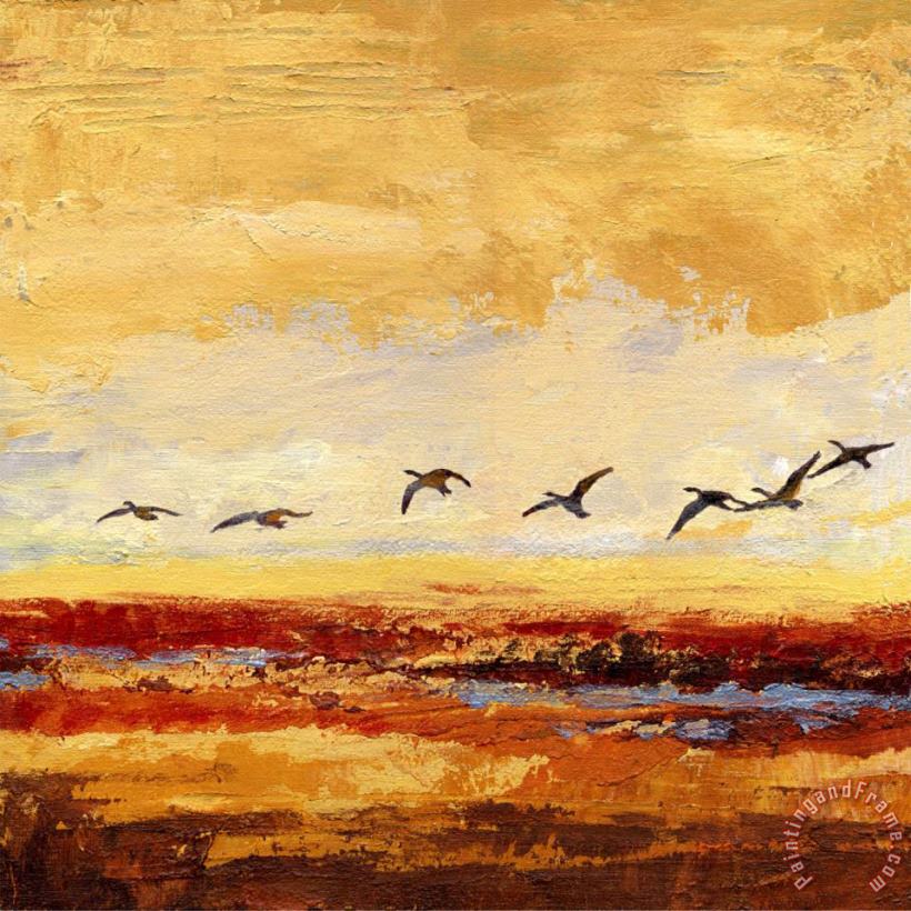 Canada Geese in Flight 2 painting - Wendy Kroeker Canada Geese in Flight 2 Art Print